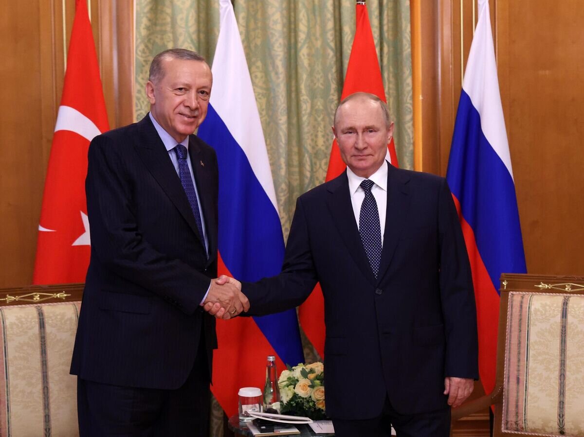    Президент России Владимир Путин и президент Турции Реджеп Тайип Эрдоган во время встречи в Сочи© РИА Новости / POOL