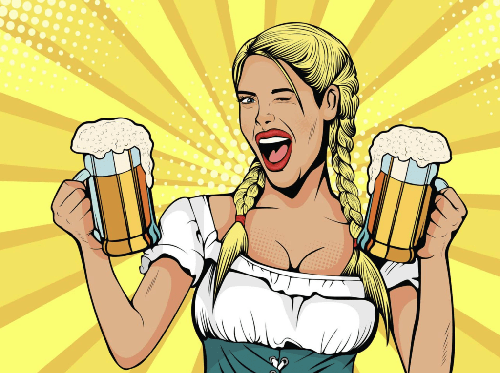 Источник: https://www.vecteezy.com/vector-art/265969-germany-girl-waitress-carries-beer-glasses-pop-art-style