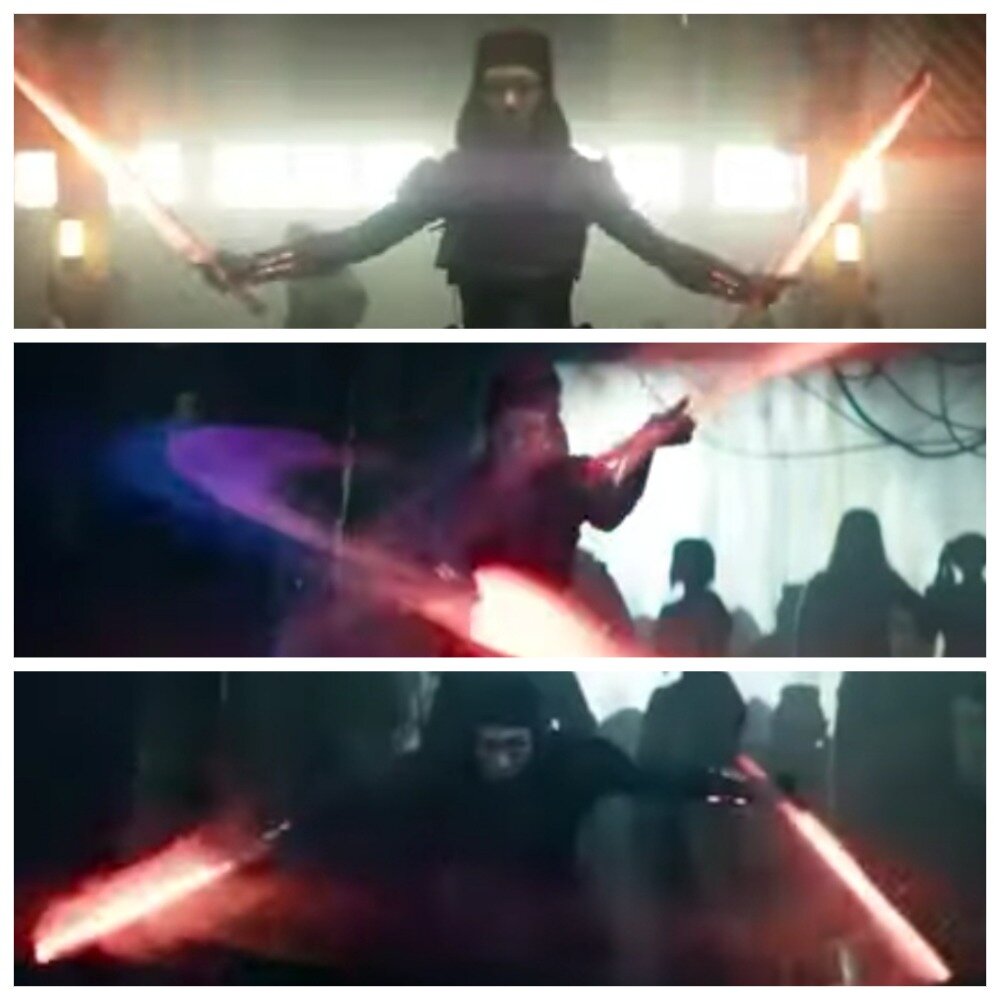 На фото обработанные мной скрины из трейлера фильма "Мятежная Луна", режиссёра Зака Снайдера, компании Netflix.  Скрины демонстрируют возможные световые или огненные мечи, подробнее об этом рассказано в статье. Все материалы размещены исключительно в информационных целях.