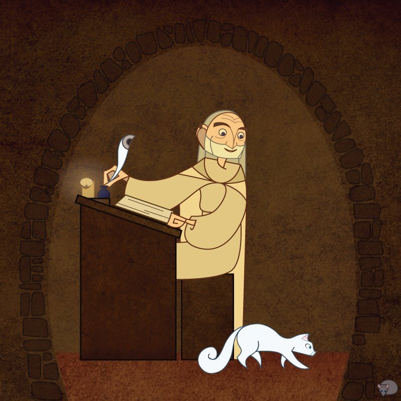 Монах с котом в келье. Стилистика фильма "Тайна Келлс"