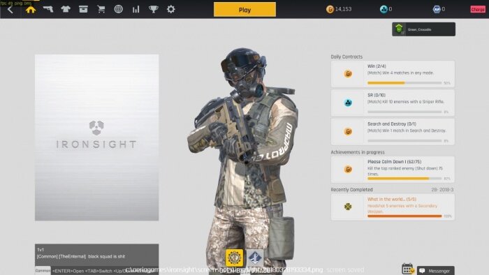 Итак, зайдя в игру, первое что нас встречает — главное меню(спасибо, кэп), тут нам представляется наш персонаж, ежедневные задания, за выполнение которых можно получить какую-либо валюту или ачивмент и куча разных менюшек для кастомизации — от выбора оружия и модификаций для него, до выбора прически и модных очков, для индивидуализации себя на поле боя. 
Оружие.
Сразу скажу — баланс есть. Все пушки плюс-минус равны по характеристикам и имеют свои различия, например некоторые оружия дальнобойные и мощные, но вблизи проиграют более мобильным и скорострельным аналогам, и все в таком духе. Откровенно имбалансных вещей вроде парных G18 из MW2 и подствольных гранатометов тут нет. Это безусловно отлично, и способствует тому, что победит тот игрок — который лучше знает сильные и слабые стороны своего оружия и пользуется этим(хотя нередки случаи, когда двое бравых «мёрсенари» убивают друг друга).