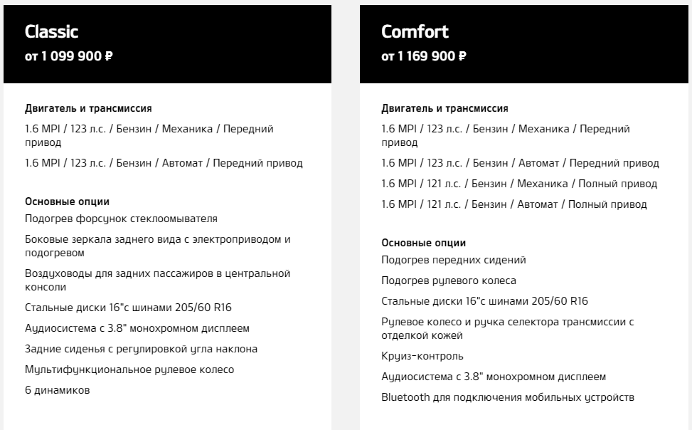 Классик на автомате 1 139 900 руб, Комфорт автомат полн. прив. 1 289 900 руб.