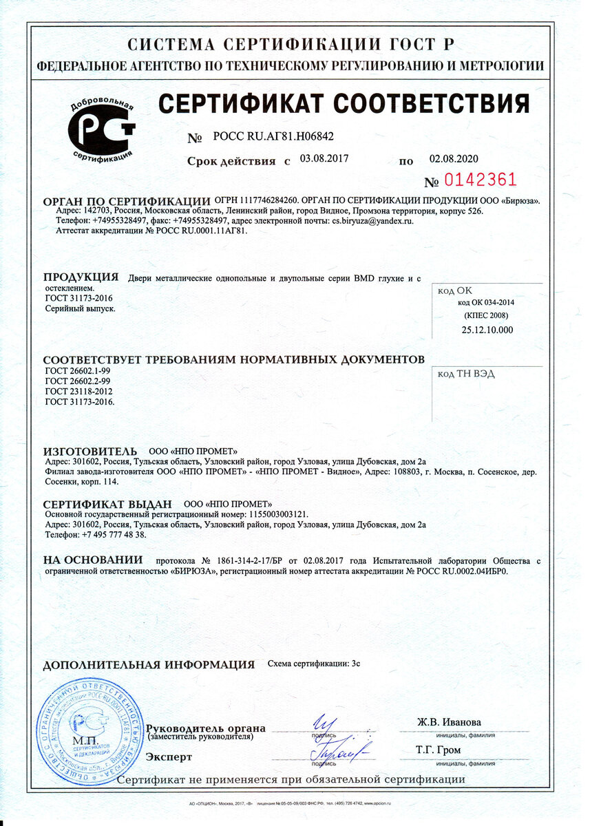сертификат по требованиям нормативных документов