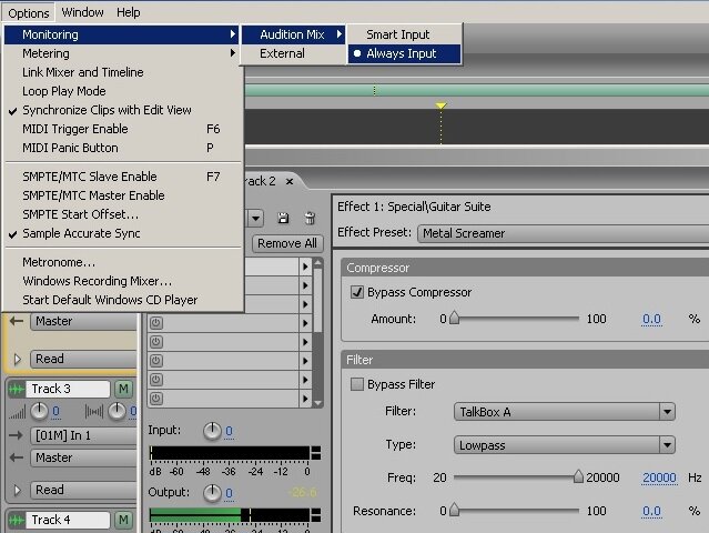 Вот она, эта странная менюшка вверху. Правда на фоне вкладки для гитарных эффектов.