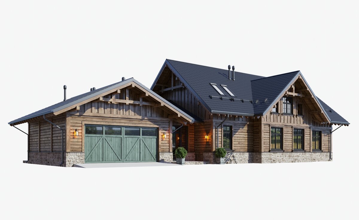 Вид на дом со стороны гаража и входной группы.