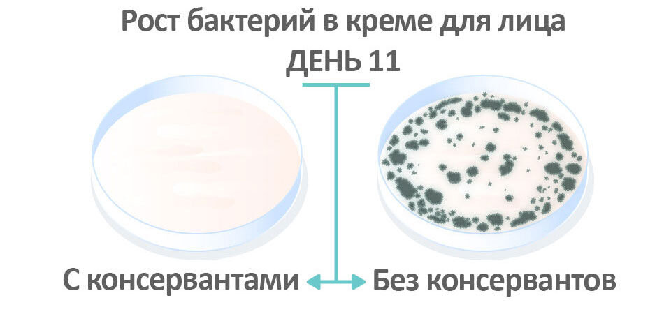 Наглядный пример того, как быстро размножается патогенная флора в среде без содержания консерванта.