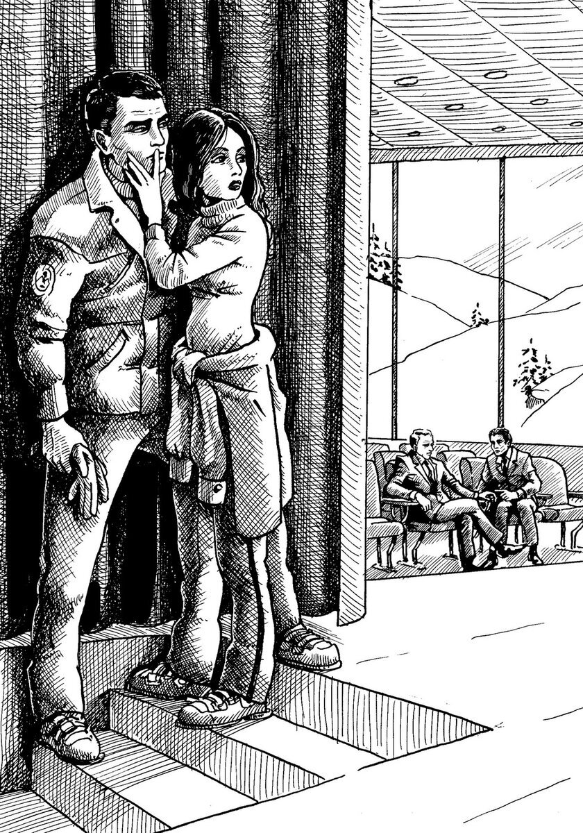 Бланка кладет палец на мои губы, делая знак не шевелиться, и замирает. Художник: В. Рылов