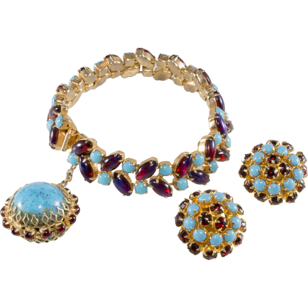 Браслет и серьги Хэтти Карнеги с камнями «дыхание дракона», ок. 1960.