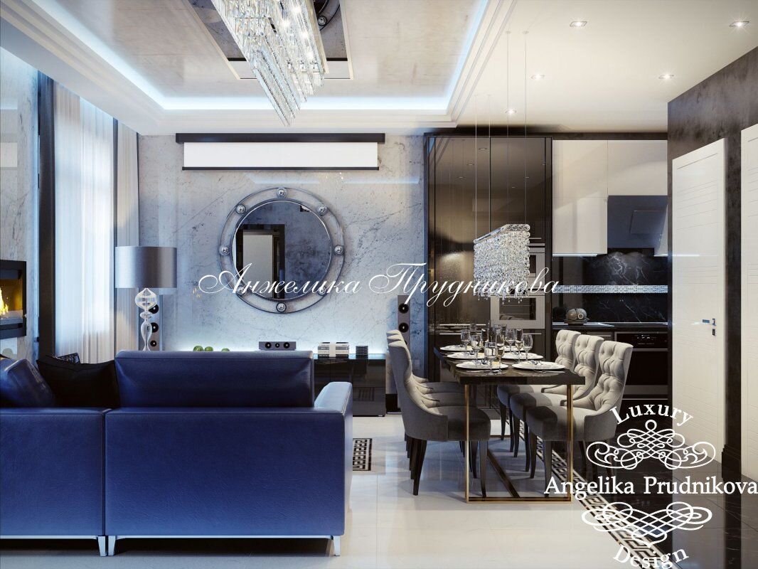 На фото: Классические колонны в едином пространстве кухни-гостиной частного дома в Краснодаре