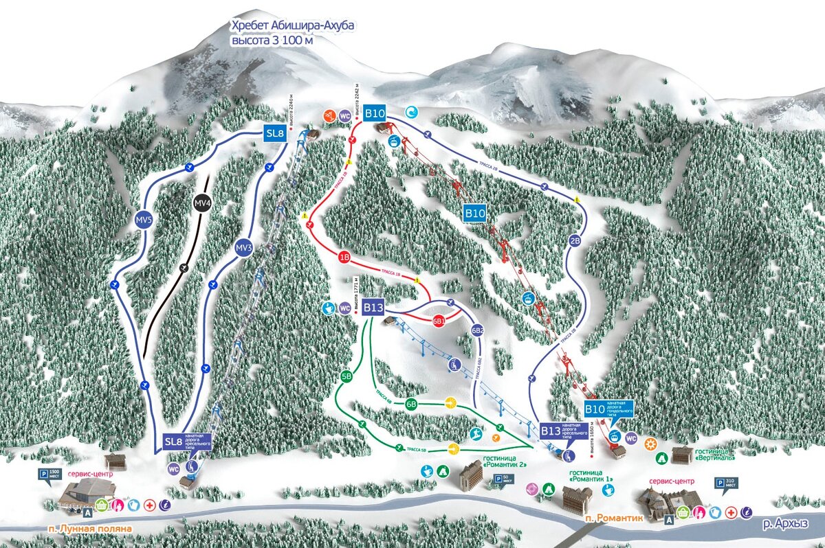 Карта горнолыжного курорта с сайта nunataka.ru
