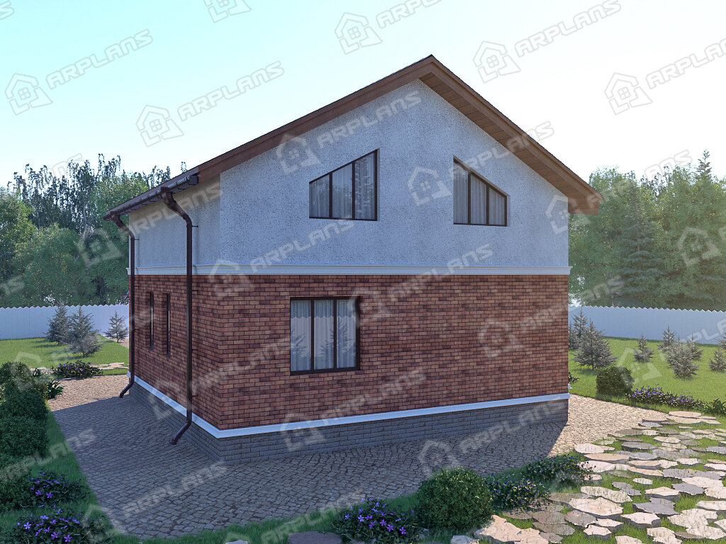 Фото 2 двухэтажного дома из газобетона с мансардой, 3 спальнями и эркером.120 кв м. Источник arplans.ru Проект К-099 