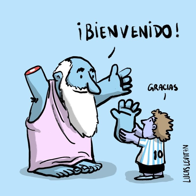 Иллюстратор Лукас Левитан так увидел картину встречи Марадоны с Творцом.