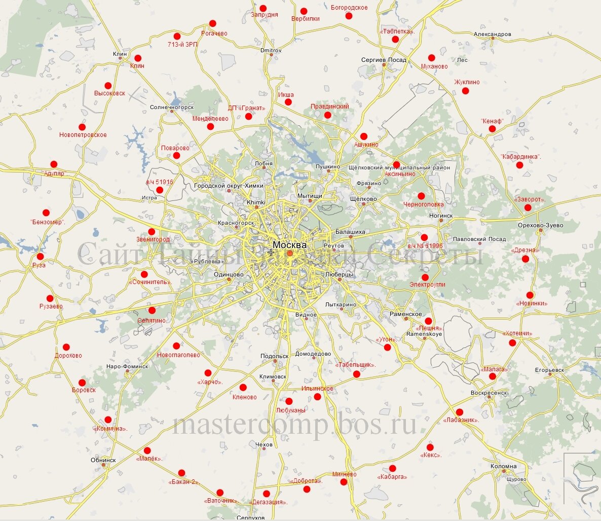 Система ПВО Москвы с-25 на карте