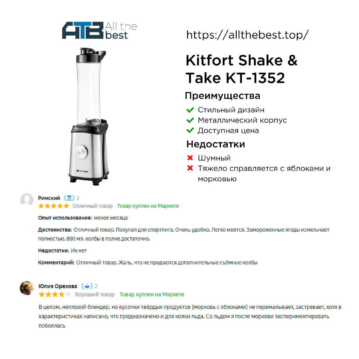 Блендер Kitfort Shake and Take KT-1352