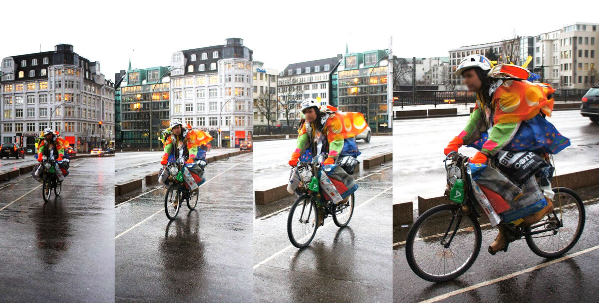 Очень самобытный велосипедист в Гамбурге