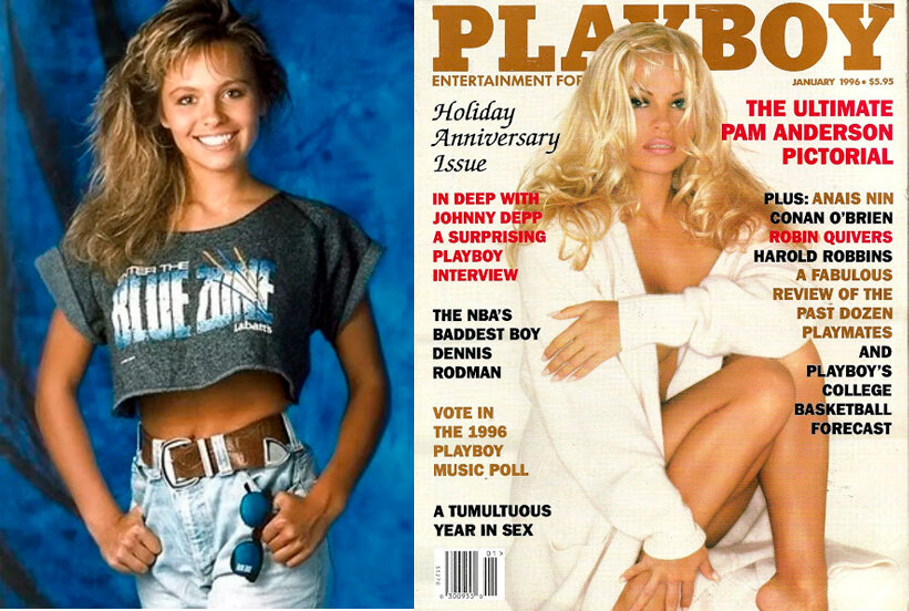 Памела Андерсон в юности и на обложке журнала "Playboy", фото из открытых источников