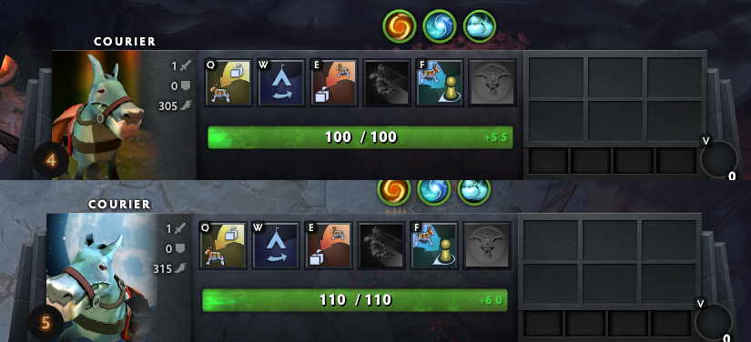 Скрин автора. Как вы видите, курьер двигается медленнее, чем раньше (305 против 380, а летающий 315 против 450)