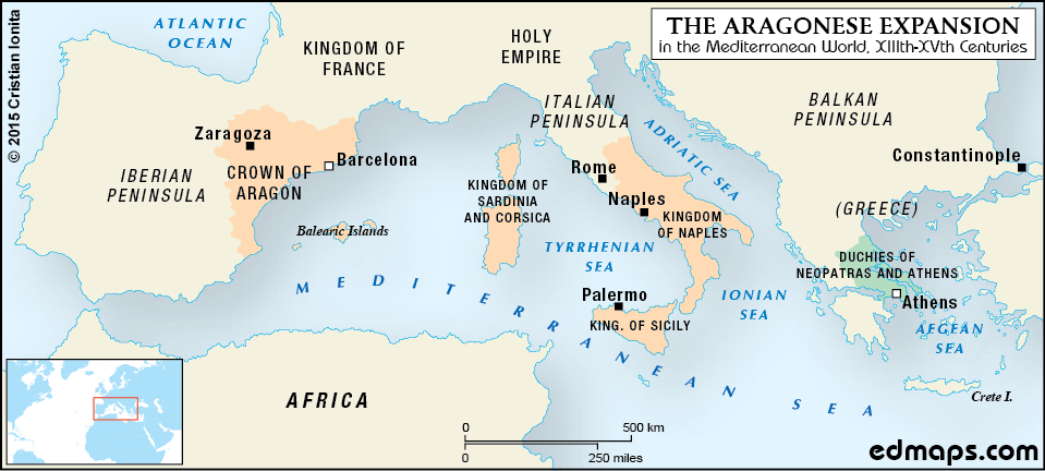 Карта арагонской экспансии в XIII-XV века