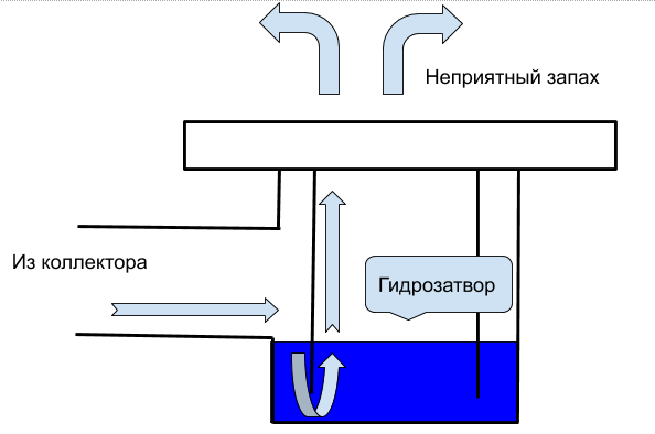 Схема работы гидрозатвора в трапе