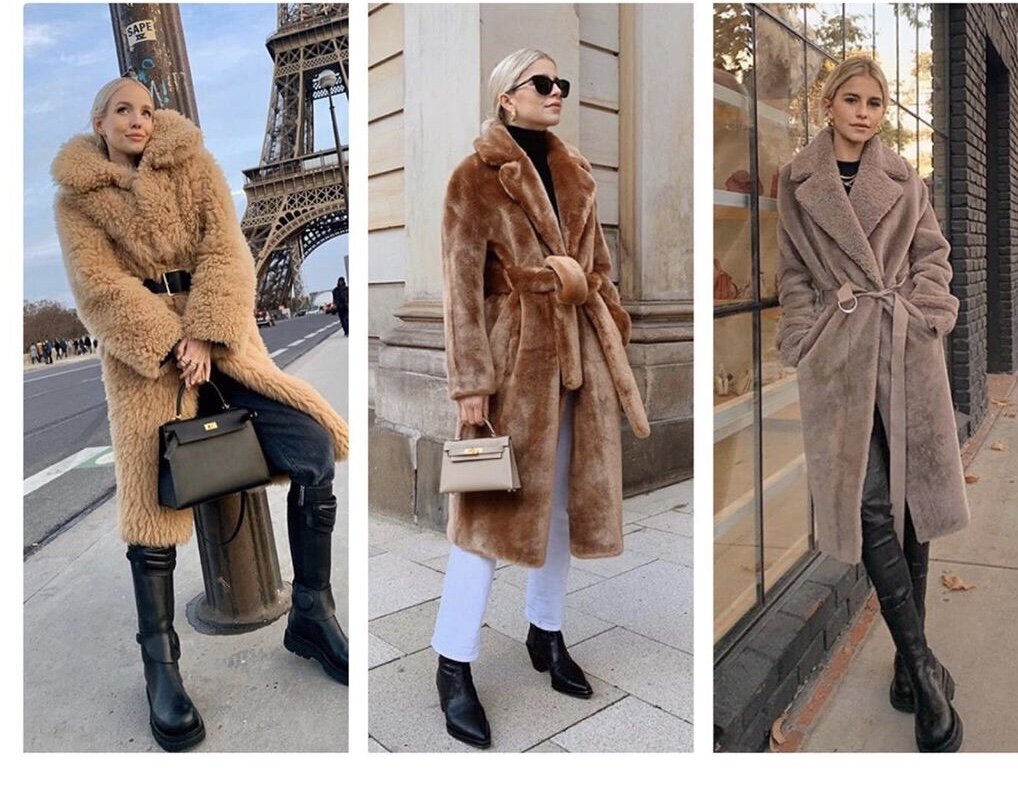 Шуба базового оттенка отлично сочетается с грубой обувью: выбирайте ботинки, ботильоны или сапоги.