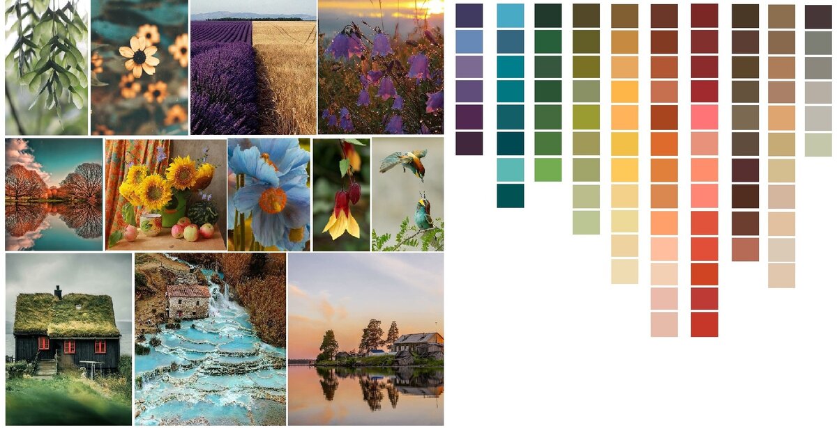 Теплые и смягченные цвета.