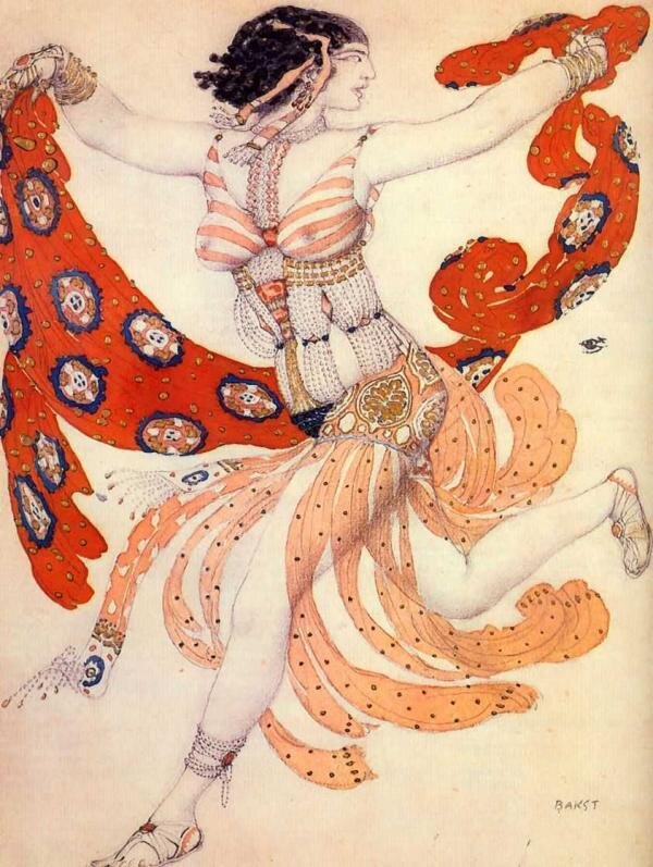 Л.Бакст. Эскиз костюма Клеопатры к одноименному балету 1908-1909