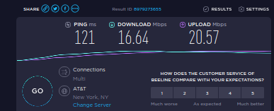 Фрагмент веб-страницы speedtest.net