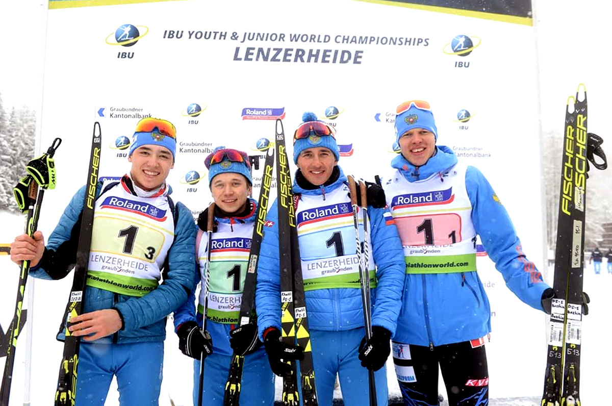 Вадим Истамгулов, Даниил Серохвостов, Карим Халили, Кирилл Бажин (слева-направо). Фото: instagram.com/russianbiathlon