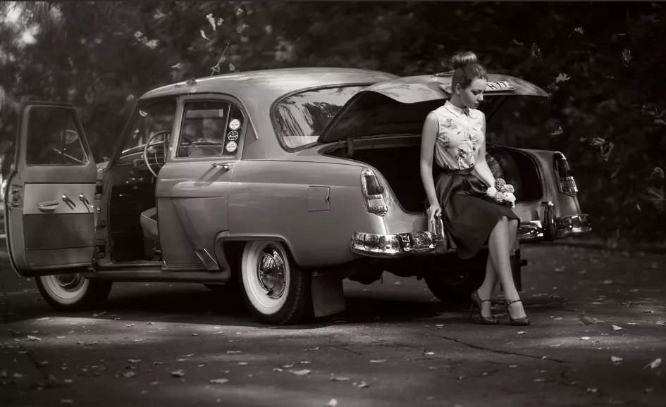 Volkswagen ретро фотосессия девушки