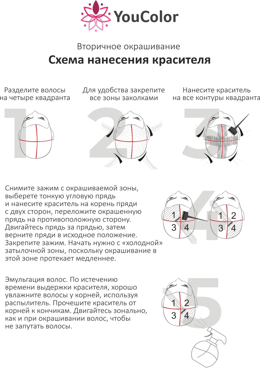 Схема окрашивания волос в один тон