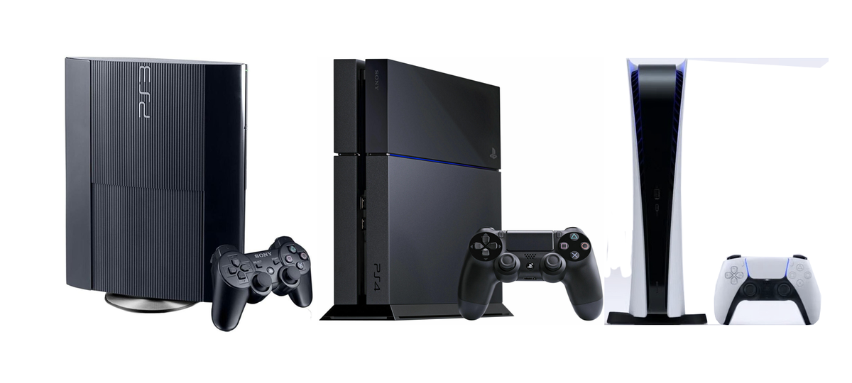 Sony Playstation 3 SS, Sony Playstation 4 FAT, Sony Playstation 5. Собственность автора.