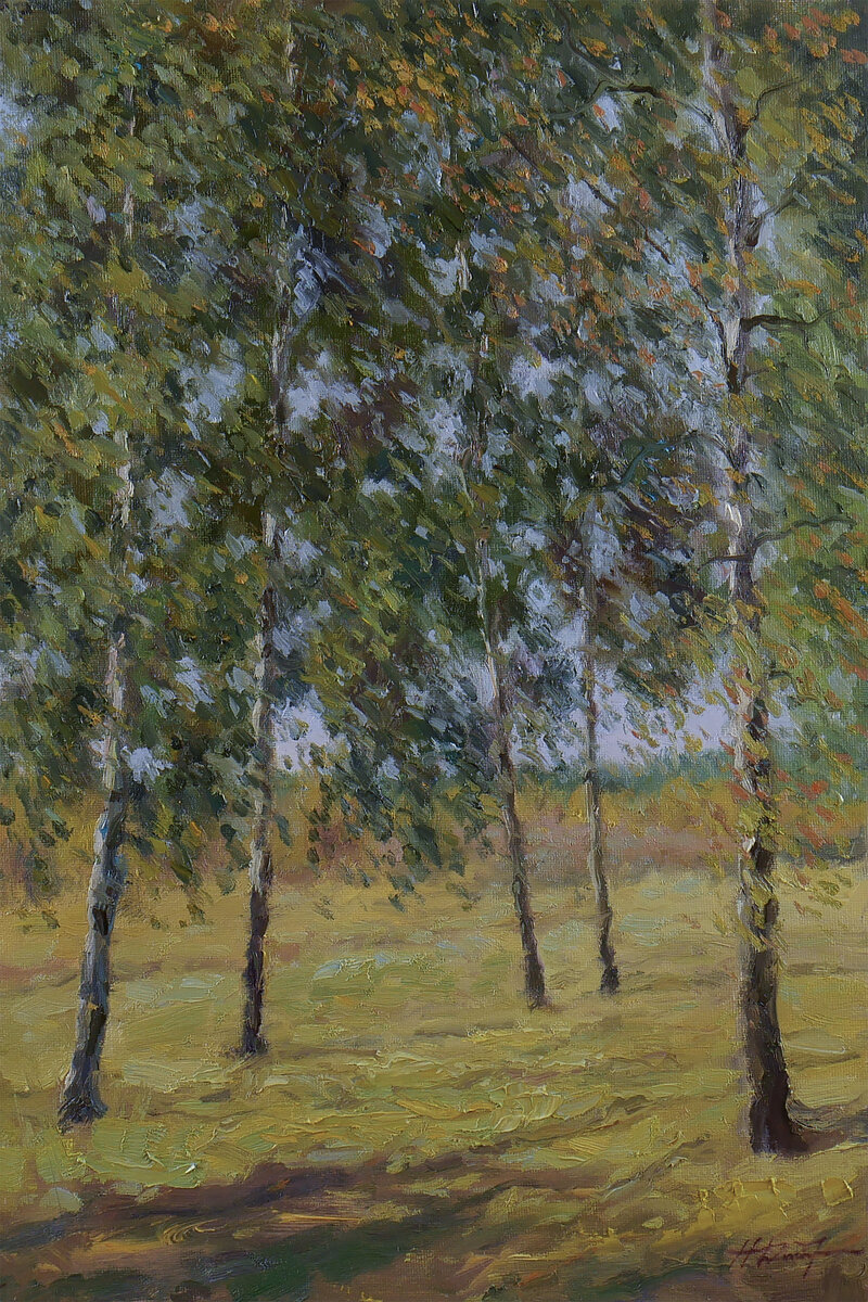 Этюд "Берёзовый шум" (холст, масло, 45х30 см) - первая работа осени 2020