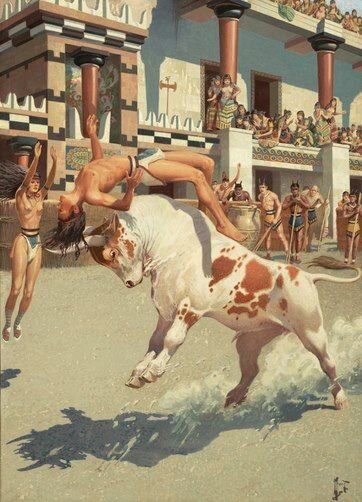 Ритуальные игры с быком на Крите того времени. картинка из открытого источника