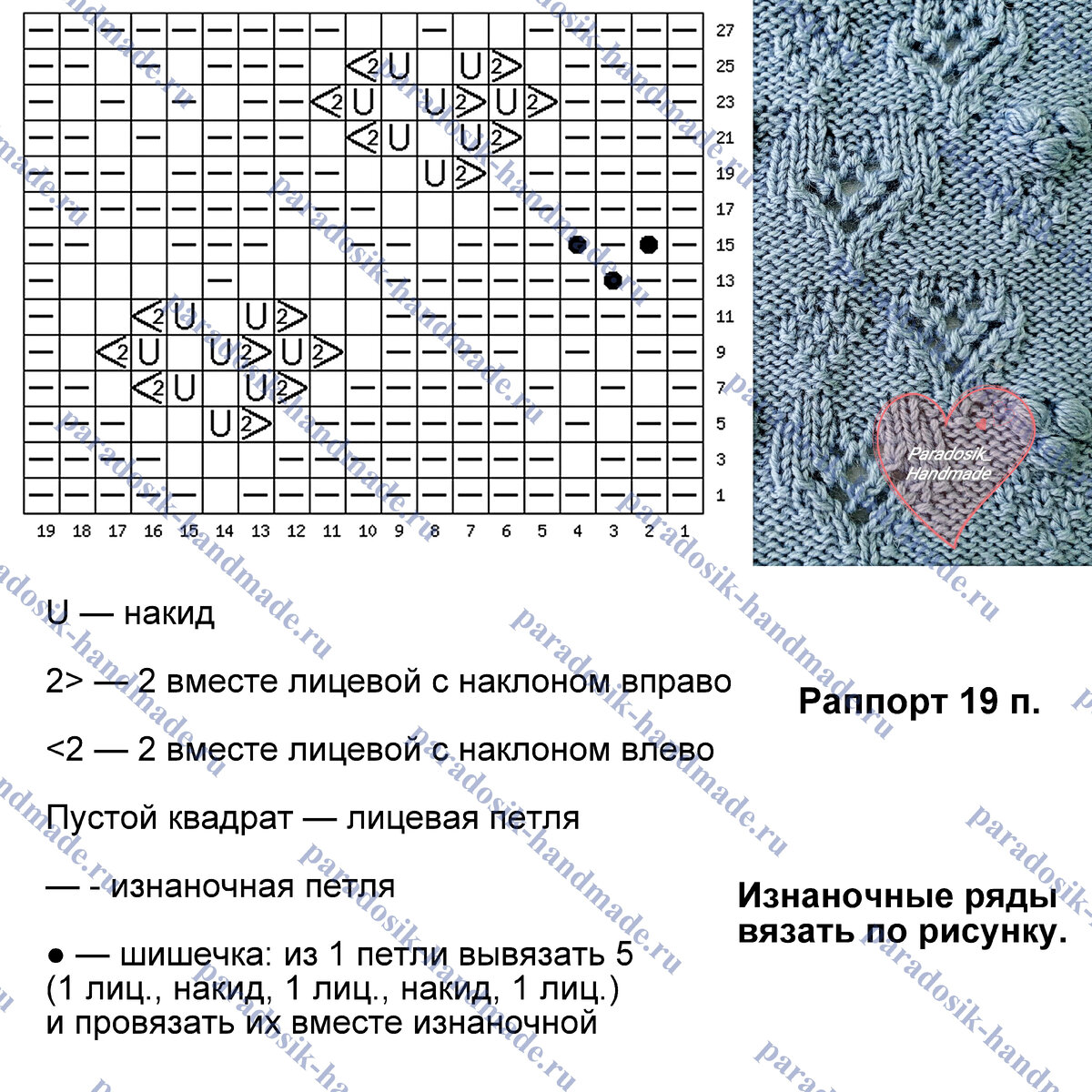 Узор сердце спицами схема