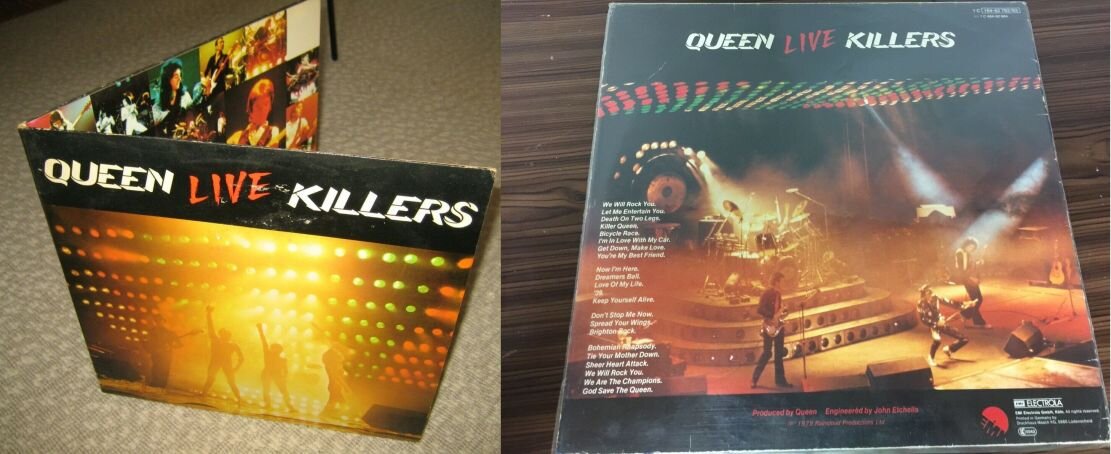 Queen «Live Killers» 1979 г., передняя и задняя стороны конверта альбома