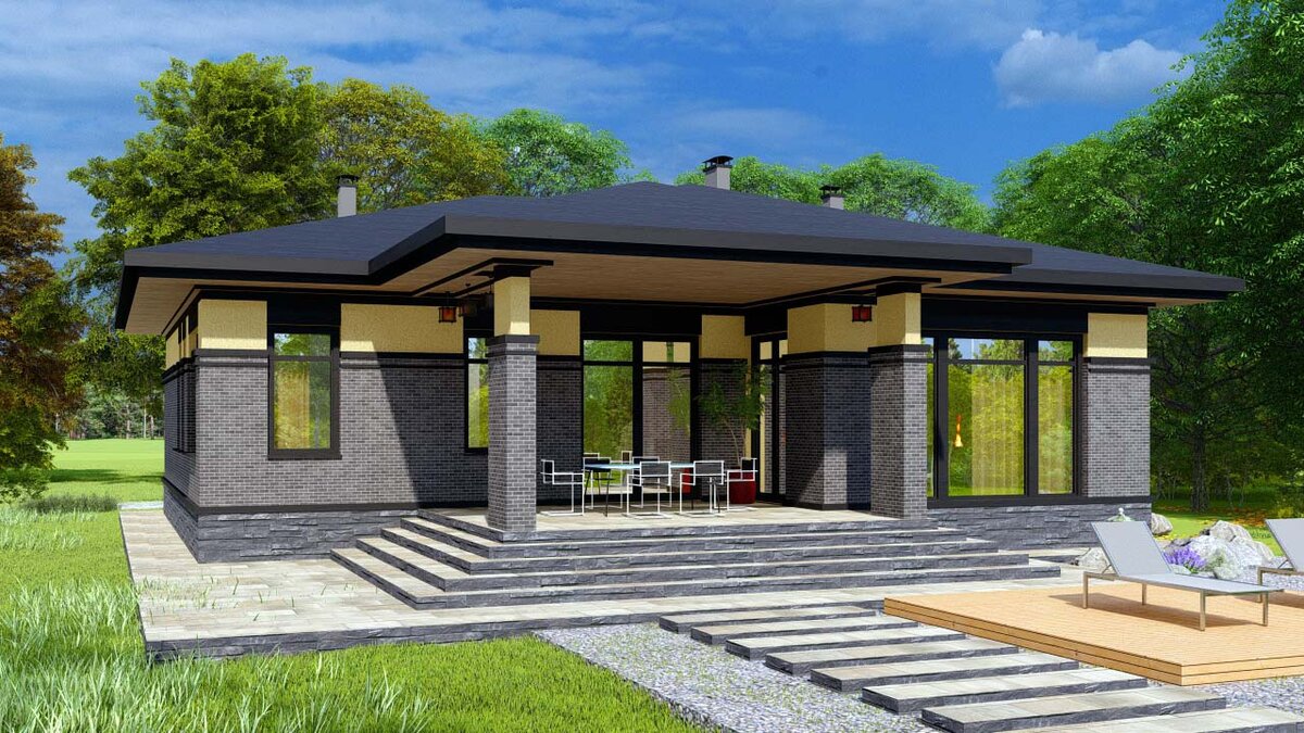 Отделка дома - очень простая, несмотря на эффектную внешность. Цоколь отделан камнем, низ стен - клинкерная плитка "под кирпич", верх - штукатурка. Молдинги - пенополиуретан.