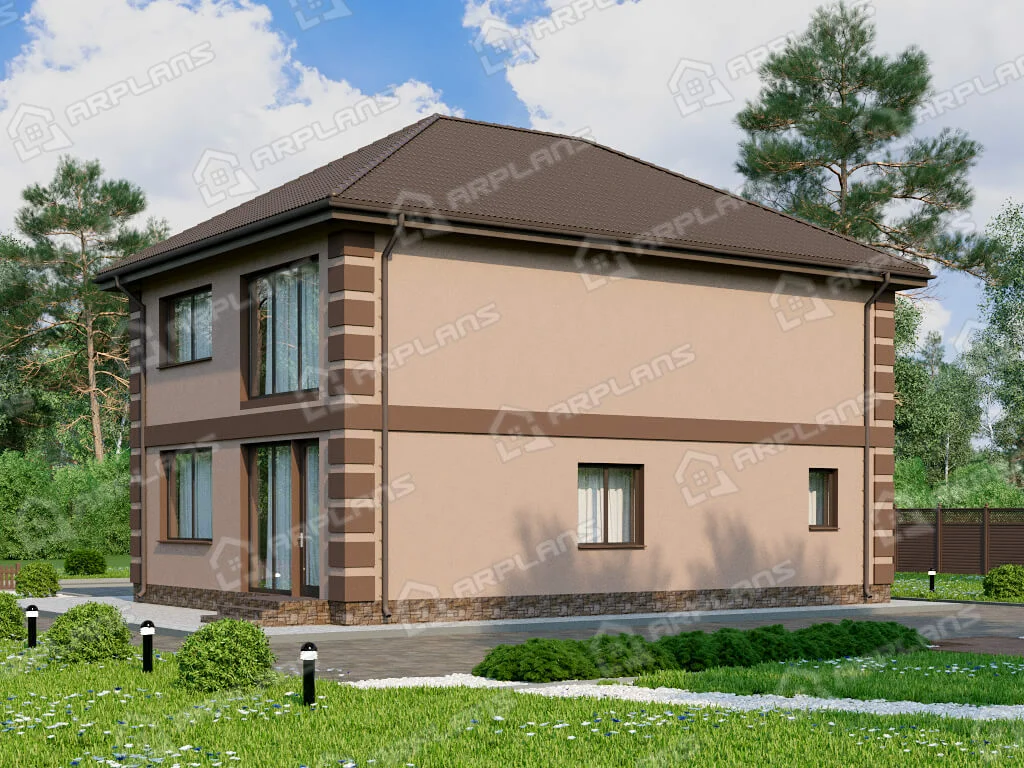 Фасад 2 двухэтажного дома из блоков. Источник arplans.ru К-363