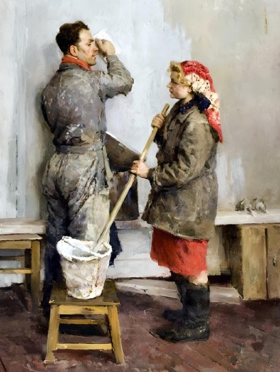 Козлов Э.В., «Штукатуры», 1955, холст, масло