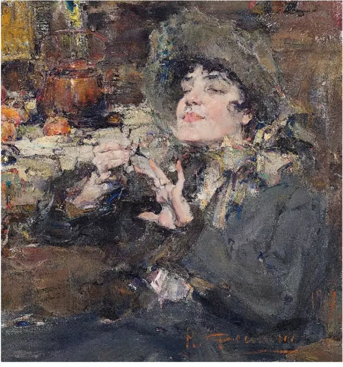 Николай Фешин «Дама за маникюром. Портрет мадемуазель Жирмо», 1917 год.