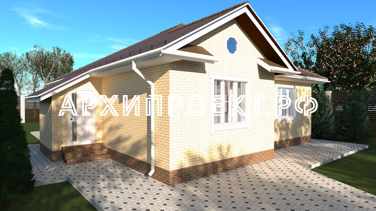 Вид на стену с фронтоном и на входную группу