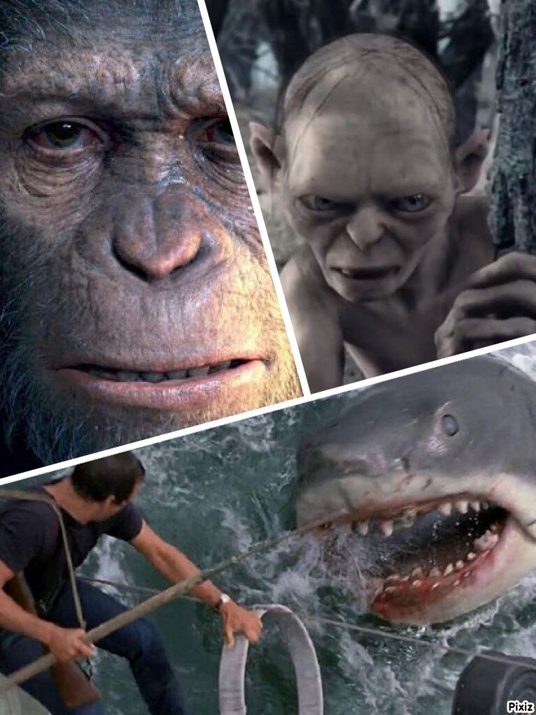 Кадры из фильмов "Планета обезьян", Властелин колец" и "Челюсти"