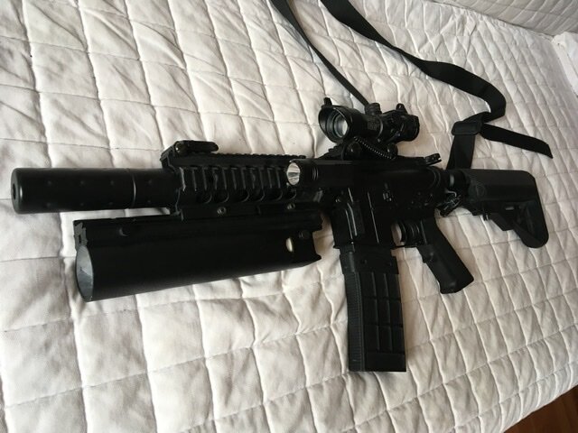 M4. Подствол, меняный ствол тефлон, колиматор, лцу, фонарь, ремень, липо