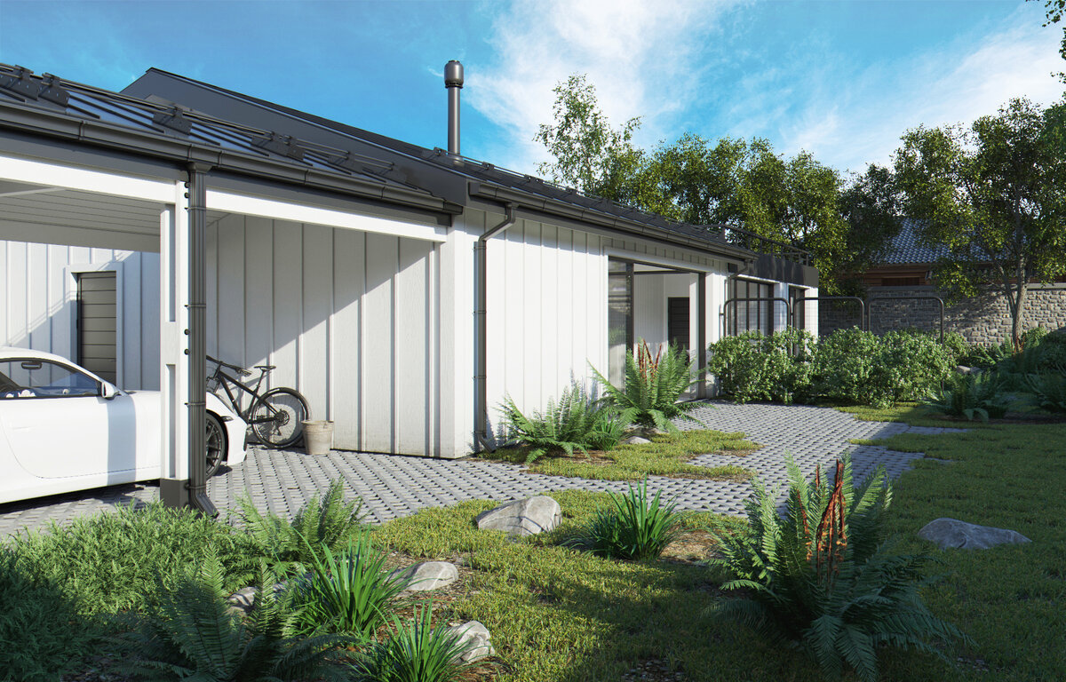 Внешний вид подобного дома может быть любым, мы выбрали такой вот светлый вариант отделки.