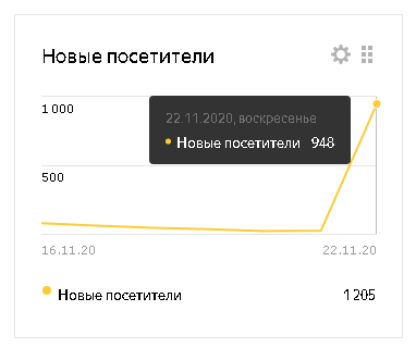 Количество новых посетителей резкий скачок. Скриншот из личного кабинета.