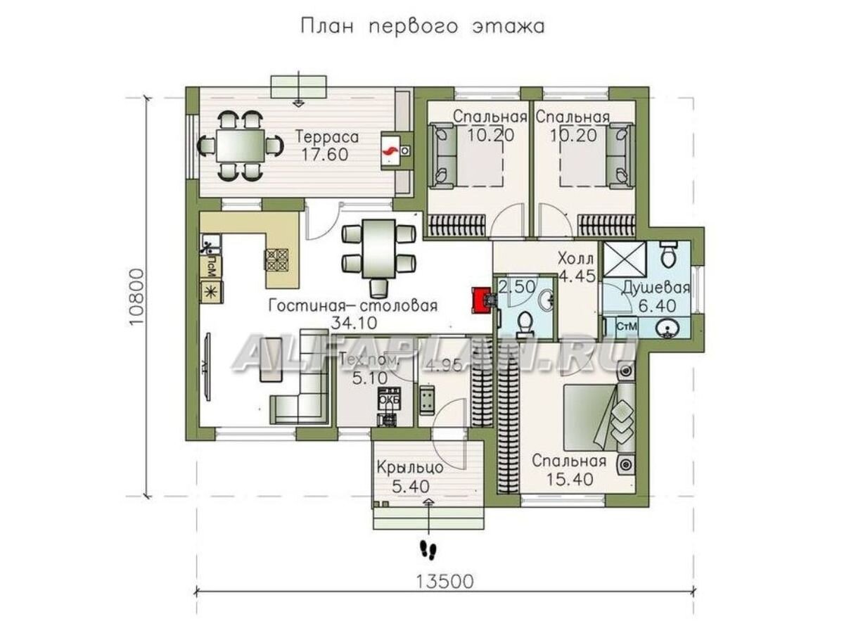 Проект одноэтажного дома 1015А «Дельта», 3 спальни, 100м2 | Популярные  проекты домов Альфаплан | Дзен