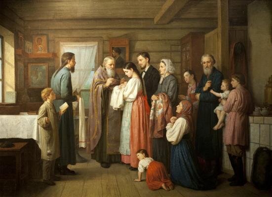 Картина художника А. Карнеева "Крестины"