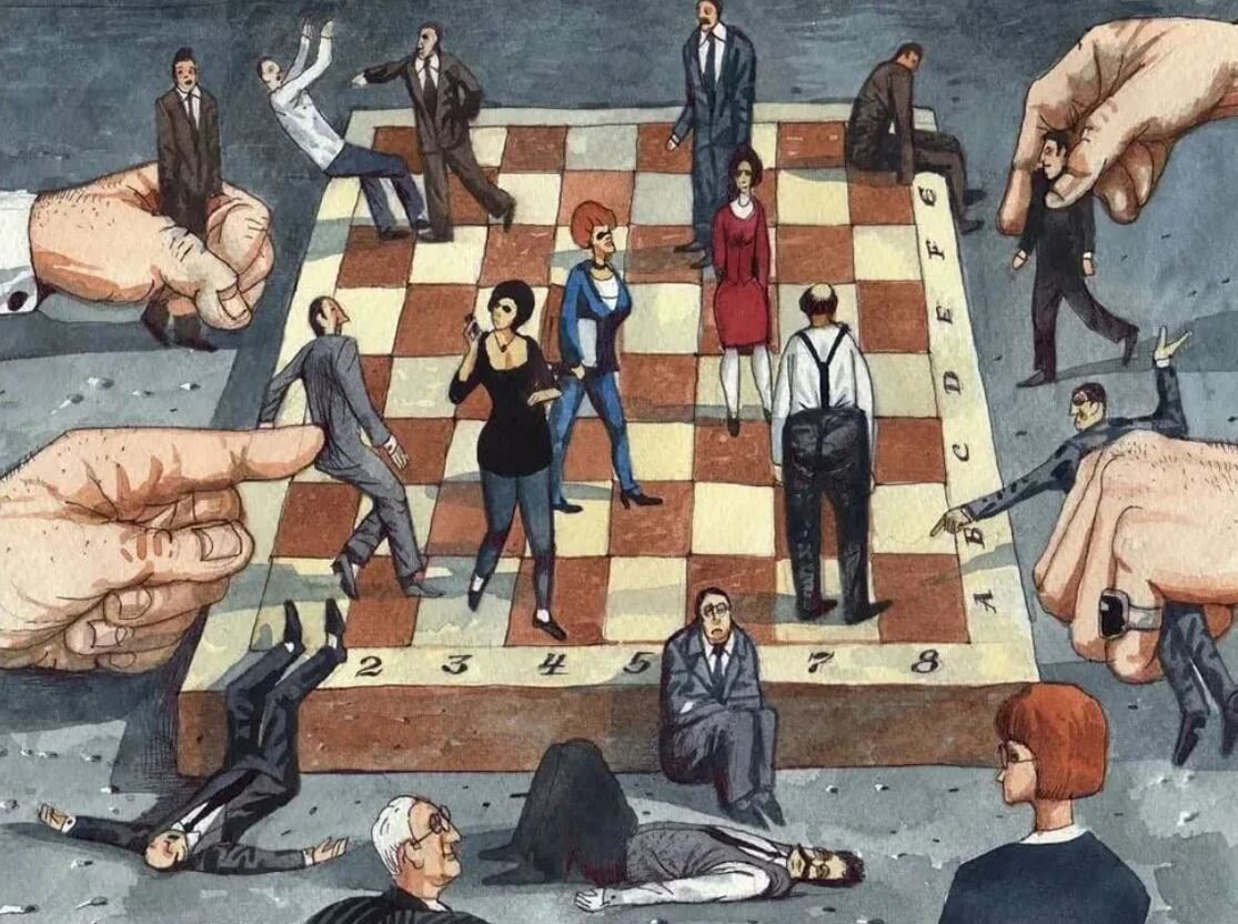 Невозможность демократии. Власть иллюстрация. Власть манипулирует людьми. Люди на шахматной доске. Жизнь это игра в шахматы.