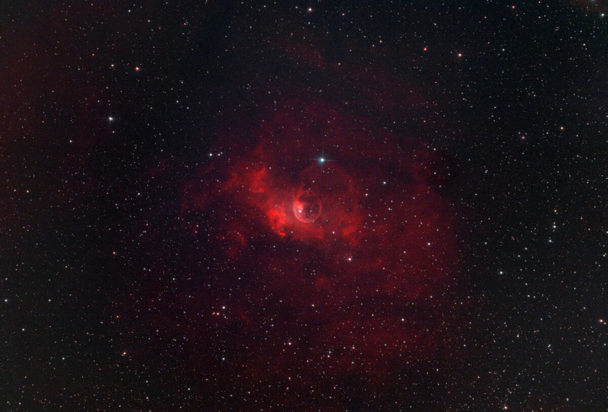 Туманность «Пузырь» NGC 76З5  
Снято 13.06.2023, через телескоп BK P2001 HEQ5 Pro, на камеру ZWO ASI294MC Pro + фильтр Optolong L-extreme
