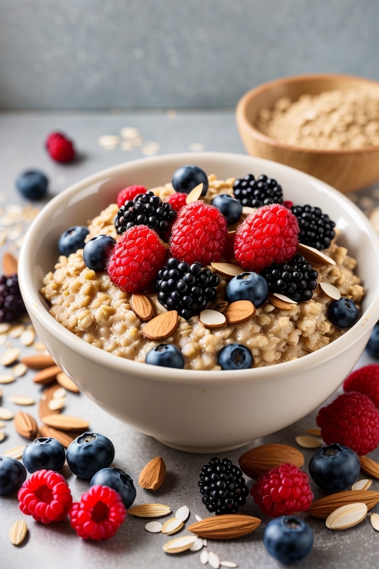 Овсянка с ягодами и миндальным маслом