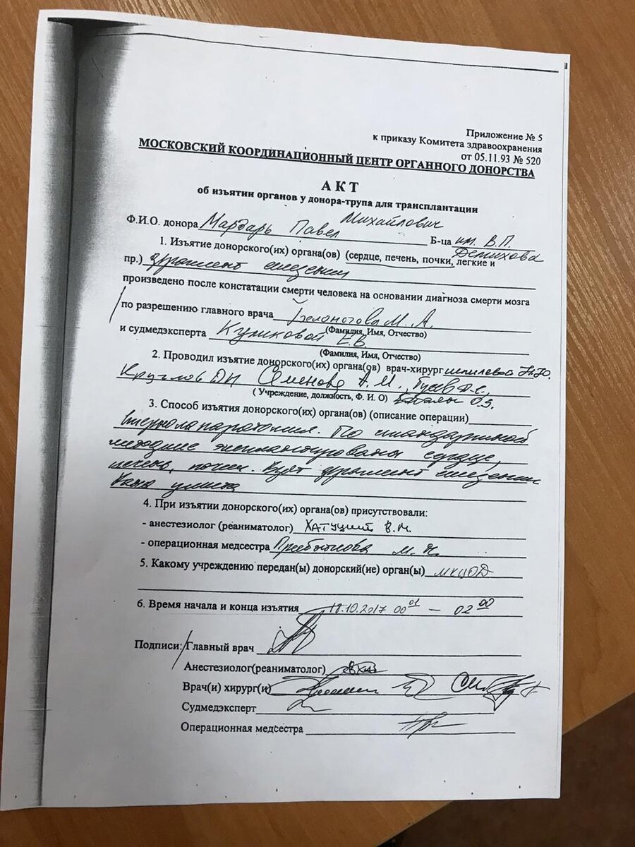 Из этого документа видно: изъяли сердце, печень, почки и селезенку...